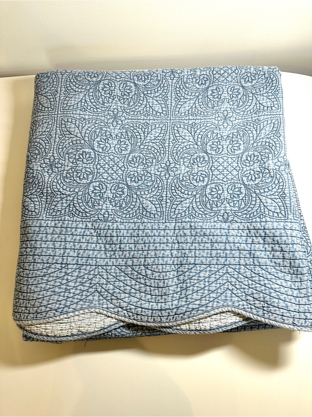 Blue Denim Quilted Floral-Pattern Bed Cover Quilt
